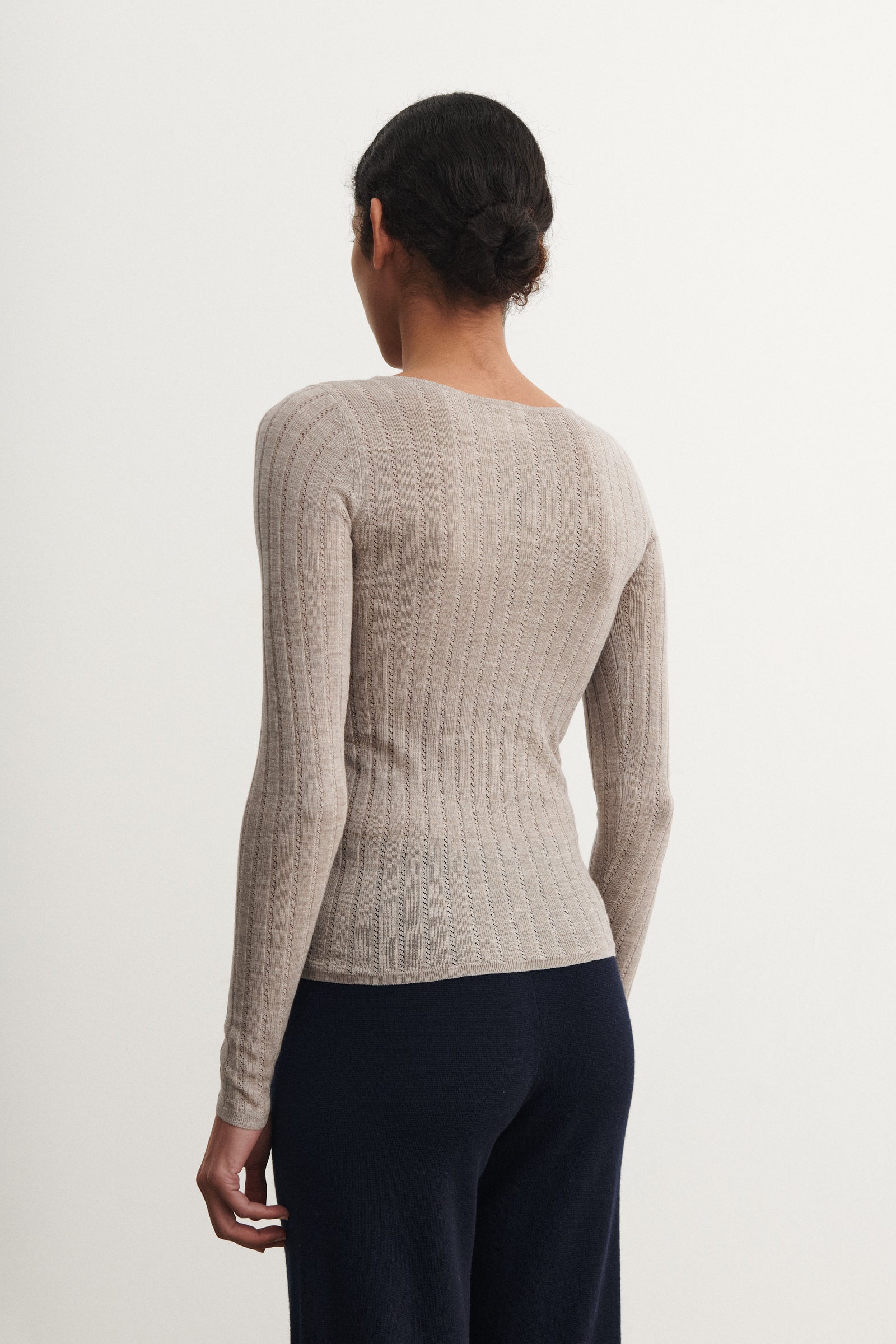 Long Sleeve Pointelle Tee - Oat Melange