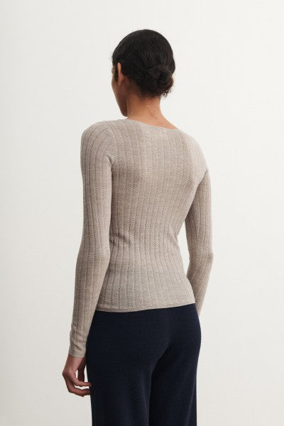 Long Sleeve Pointelle Tee - Oat Melange