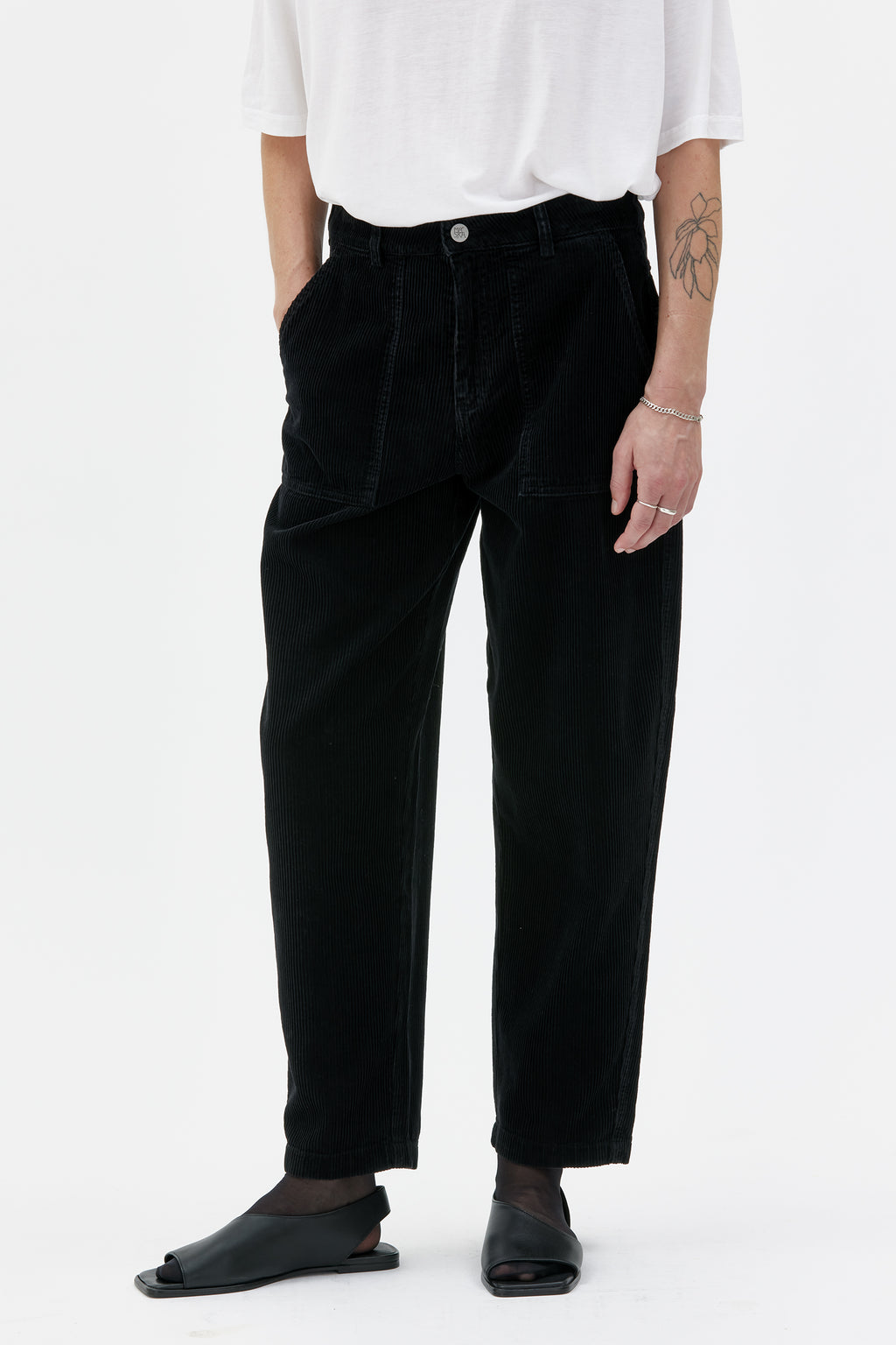 RUTH - Barrel leg organic cotton corduroy trousers, Black