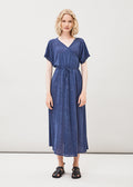 SARI Wickelkleid Seide Leinen blue moon