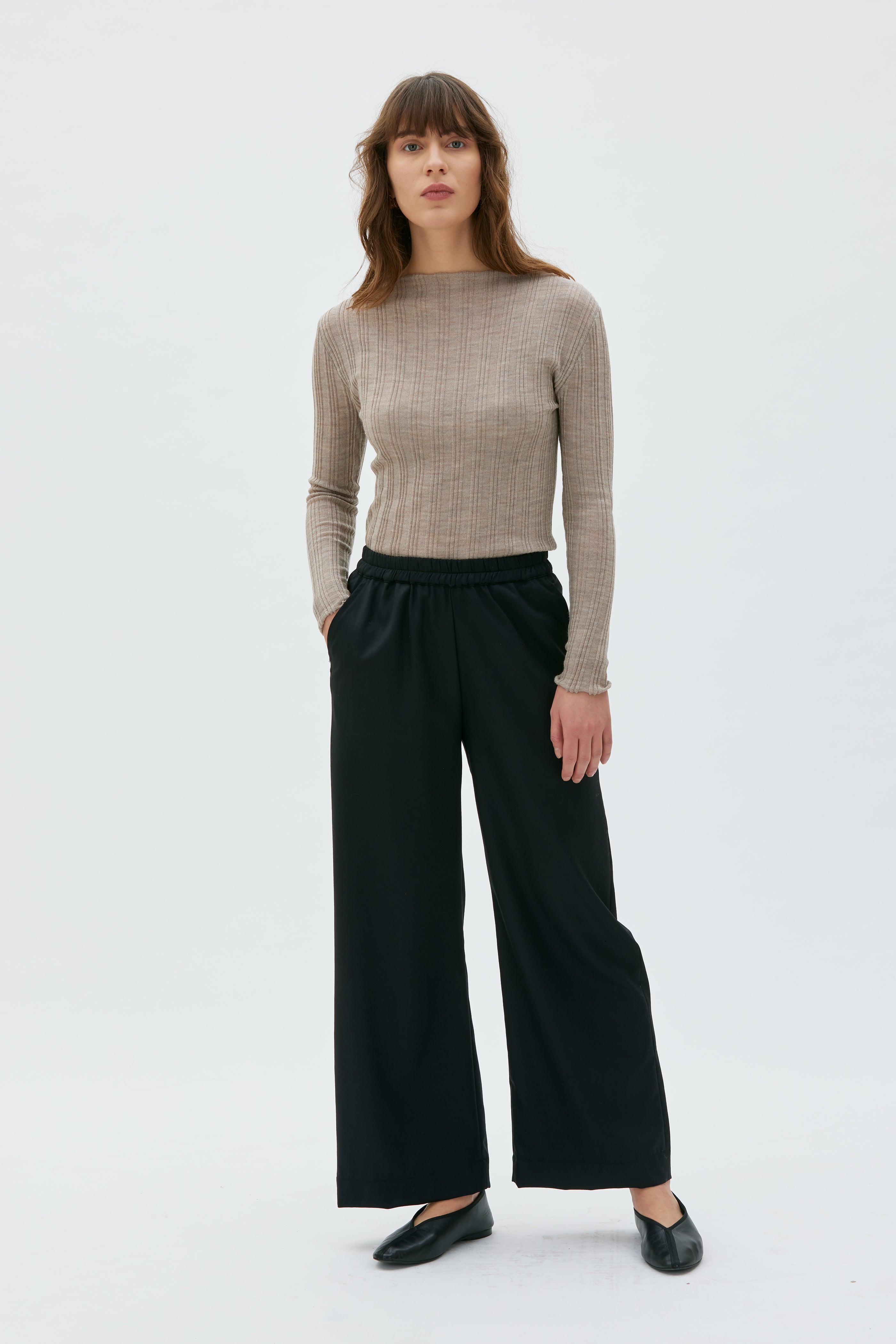 GALA - Elastic waist wool trousers black