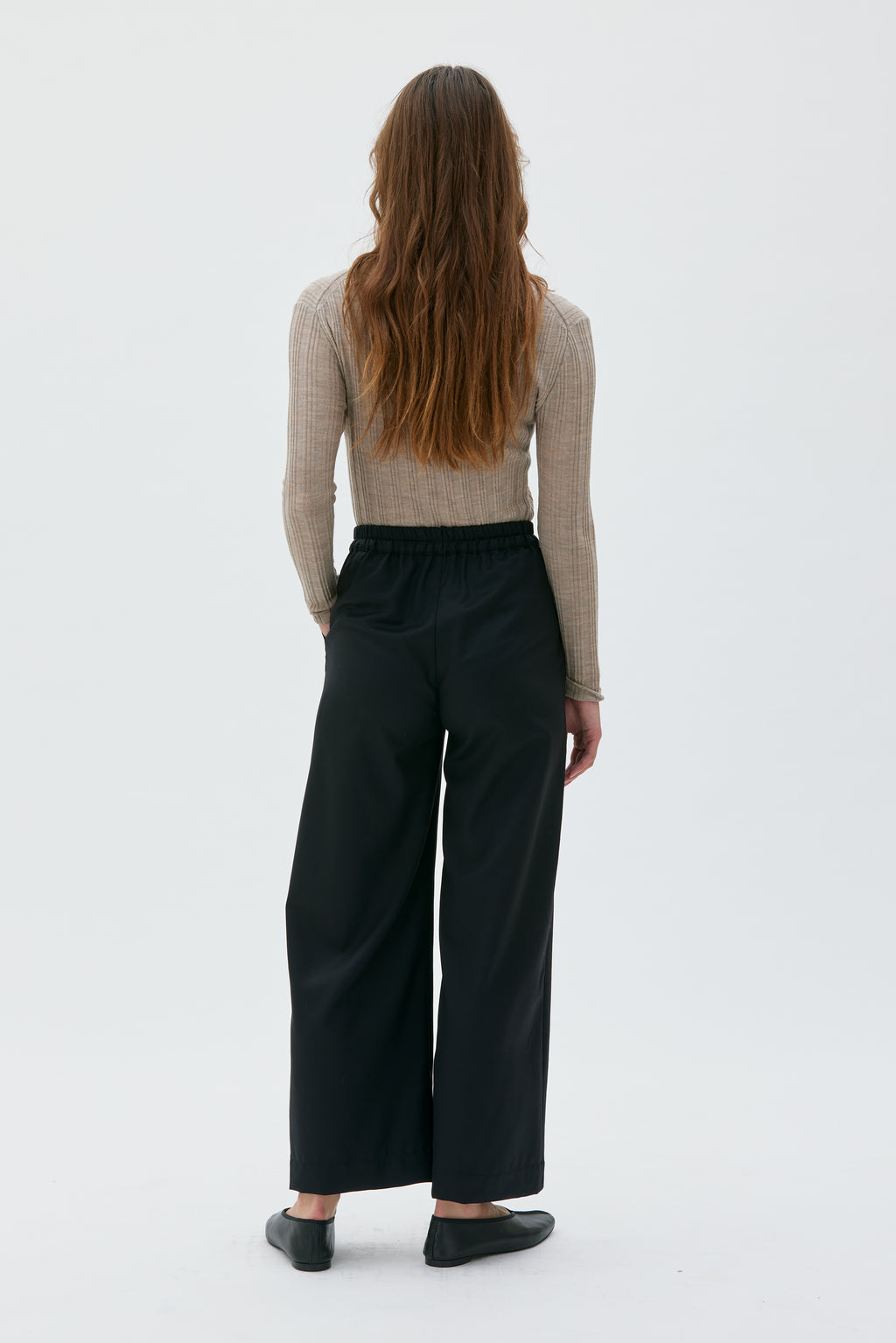 GALA - Elastic waist wool trousers black