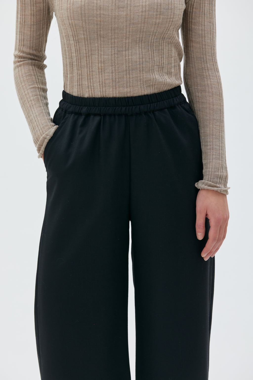 GALA - Elastic waist wool trousers black