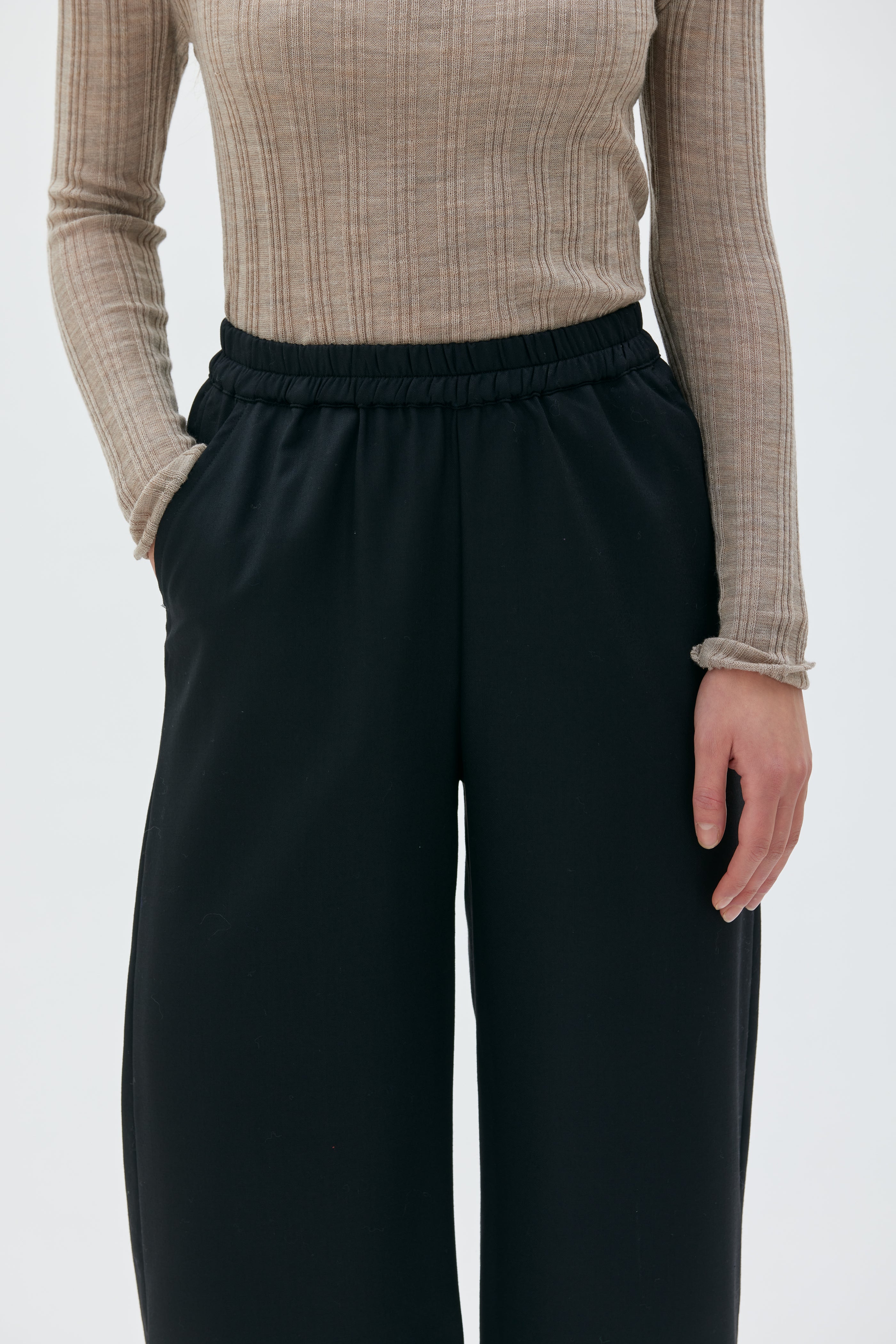 GALA - Elastic waist wool trousers black