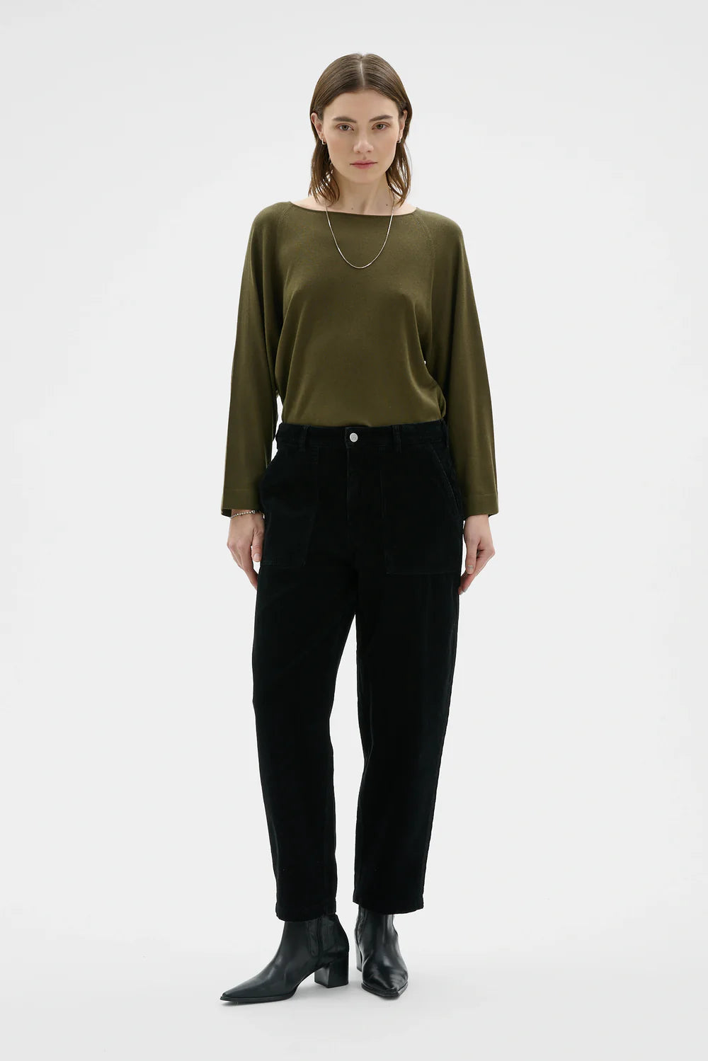 RUTH - Barrel leg organic cotton corduroy trousers, Black
